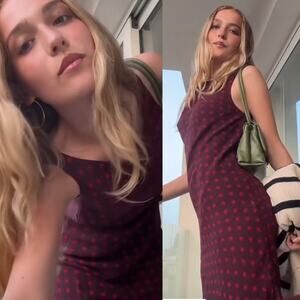 Reformation | Topanga Berry Dot Boat Neck Polka Dot Midi Dress M Burgundy Red